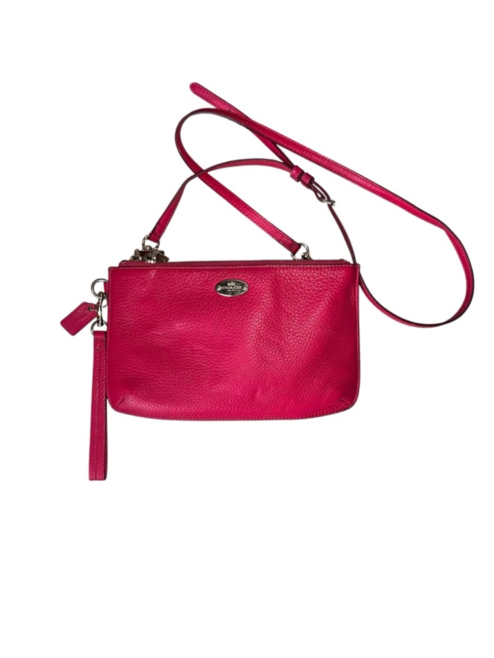 Coach Pebbled Leather Crossbody Wristlet in Fuchsia